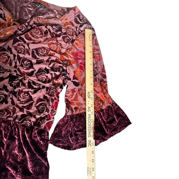 RXB Burnout Velvet Floral Peasant Blouse Boho Romantic Top L H - Picture 7 of 10